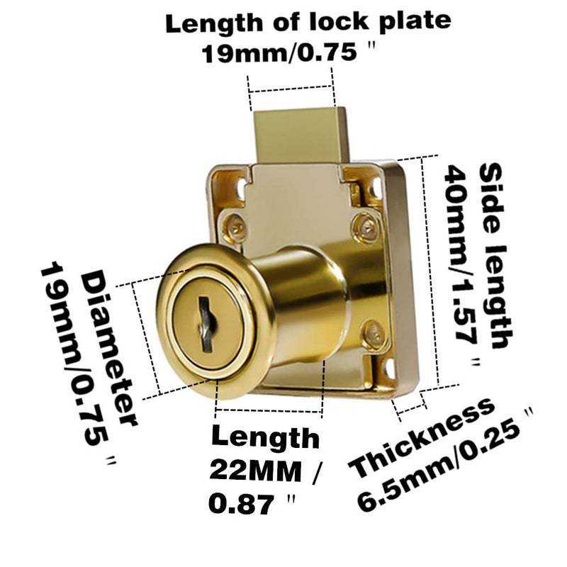 Junrbx Cabinet Drawer Lock,Mailbox Lock, Model CT-138-22,for Fixing Important Documents and Drawers ((Hole Diameter 0.75inch/19MM), Suitable for Door Panels with A Thickness of 17 mm-22 mm. 2 PCS ã€Goldenã€‘ - Image 3